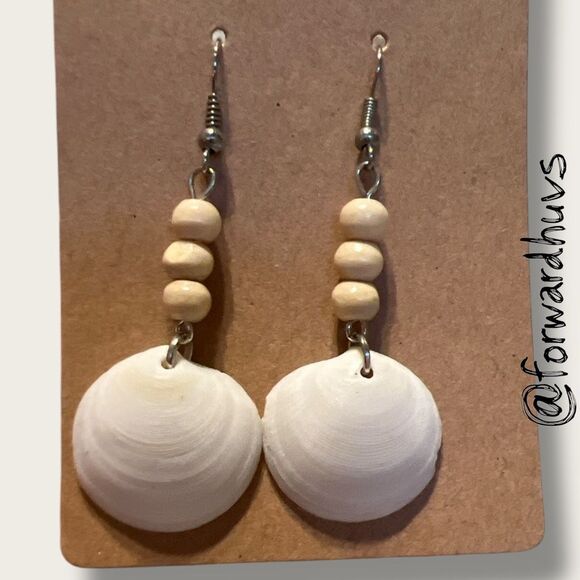 Bundle Sale 3 for $15 | Boho Beach Shell Earrings with Wooden Beads - Picture 5 of 7